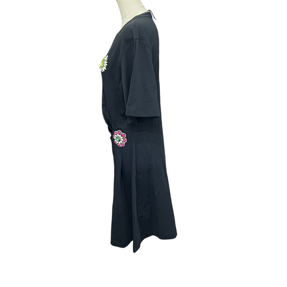 MOSCHINO KS7251145 Logo and Bejeweled Motif Short Sleeve Cotton Skirt Dress in Black
