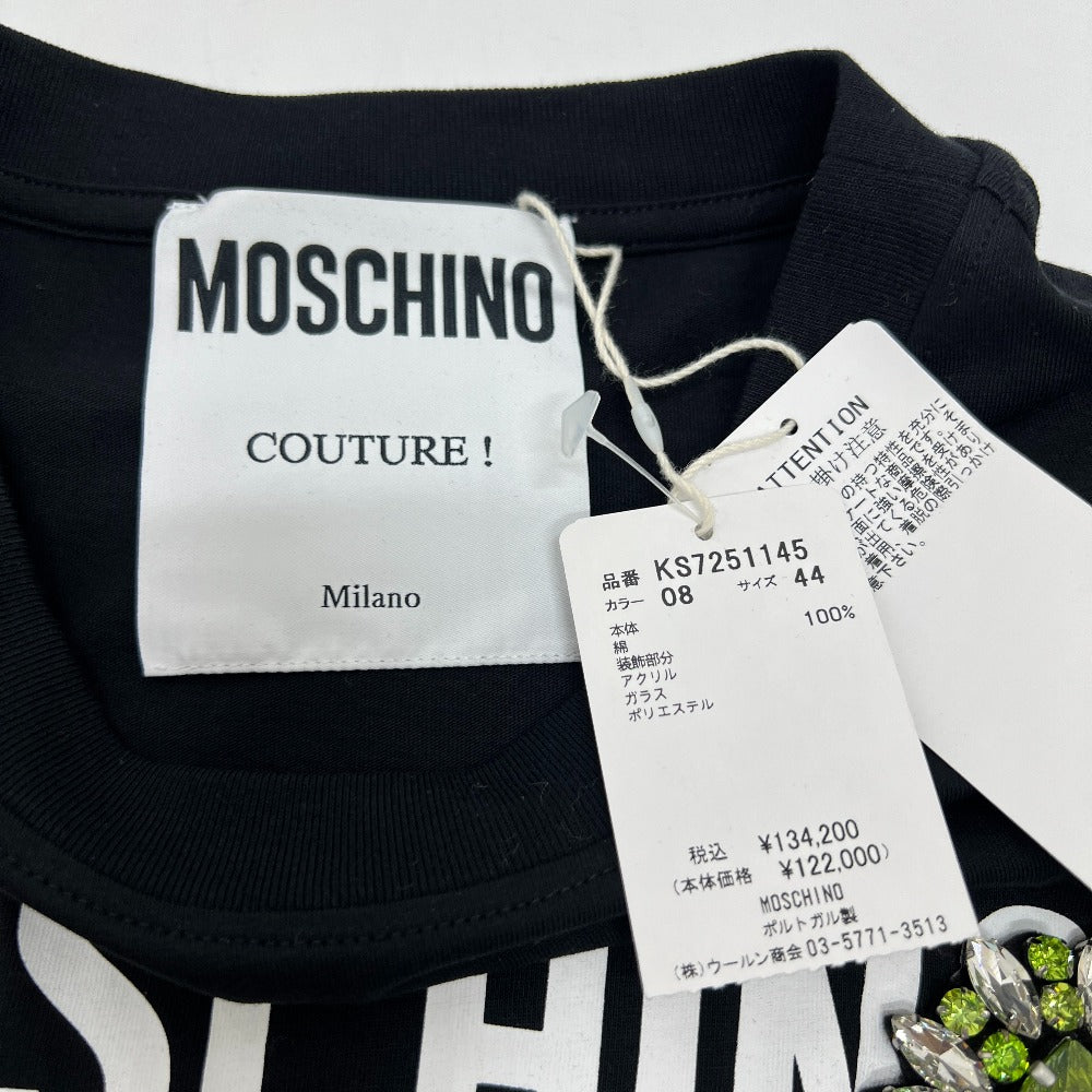 MOSCHINO KS7251145 Logo and Bejeweled Motif Short Sleeve Cotton Skirt Dress in Black