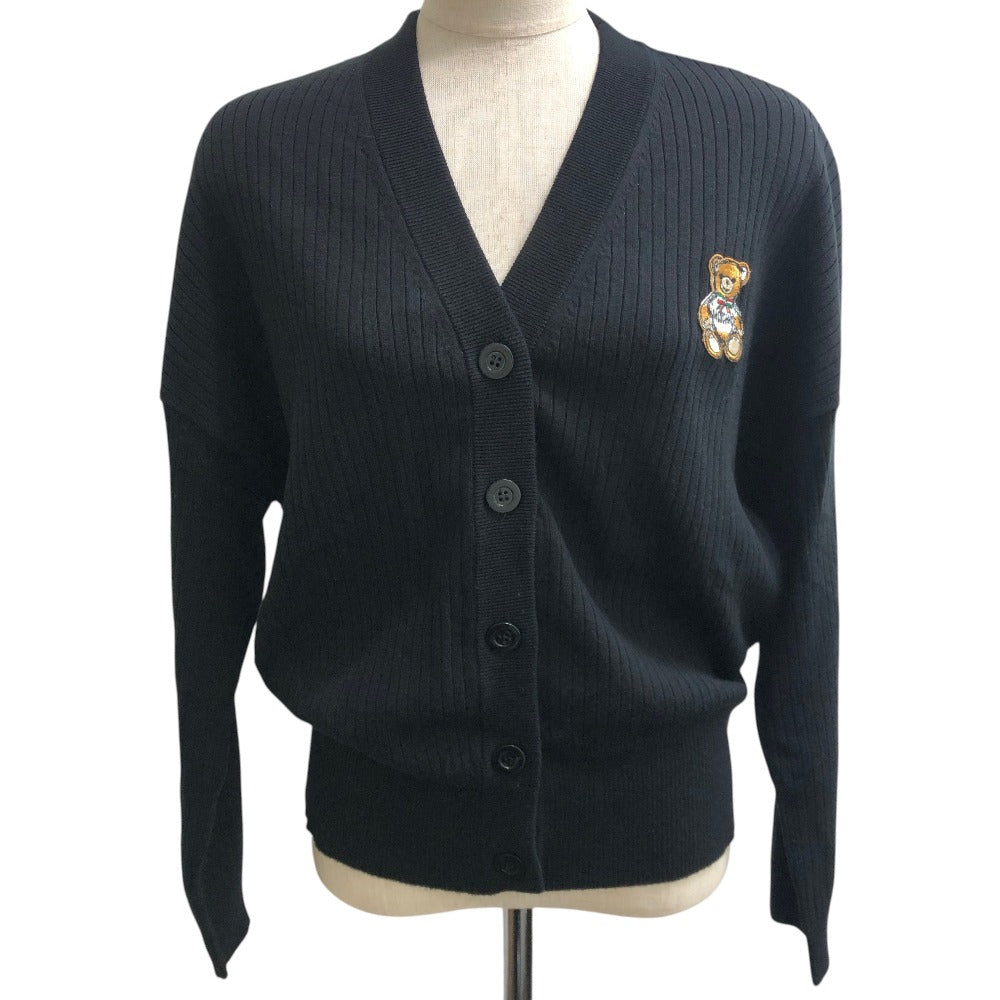 MOSCHINO Teddy Bear Patch Apparel Top Long Sleeve Cardigan Cotton Women's Black