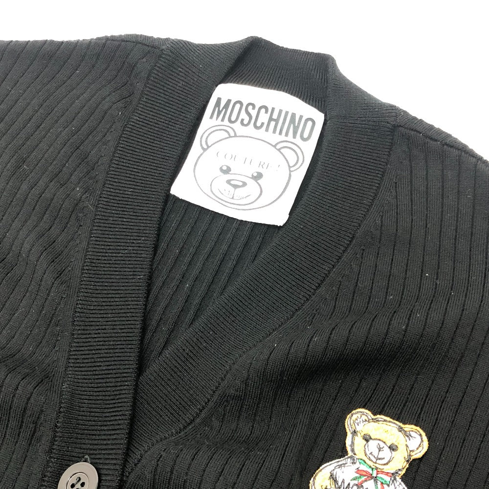 MOSCHINO Teddy Bear Patch Apparel Top Long Sleeve Cardigan Cotton Women's Black