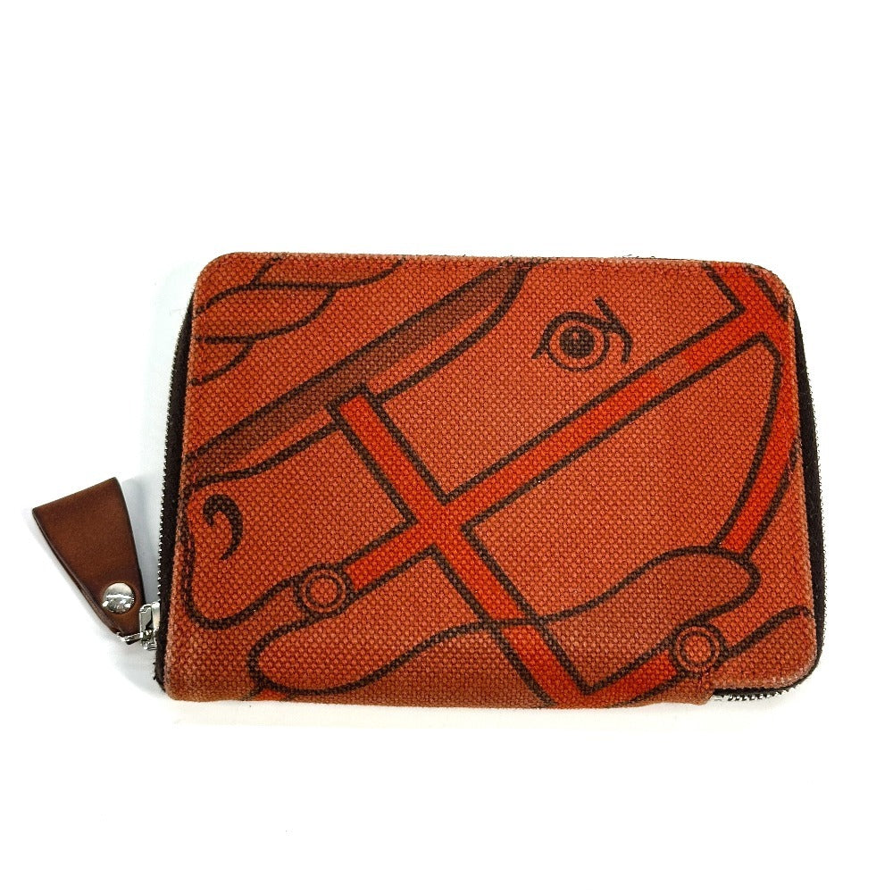 HERMES Horse Steeple PM Compact Wallet, Zip-Around Bifold Canvas, Unisex, Orange