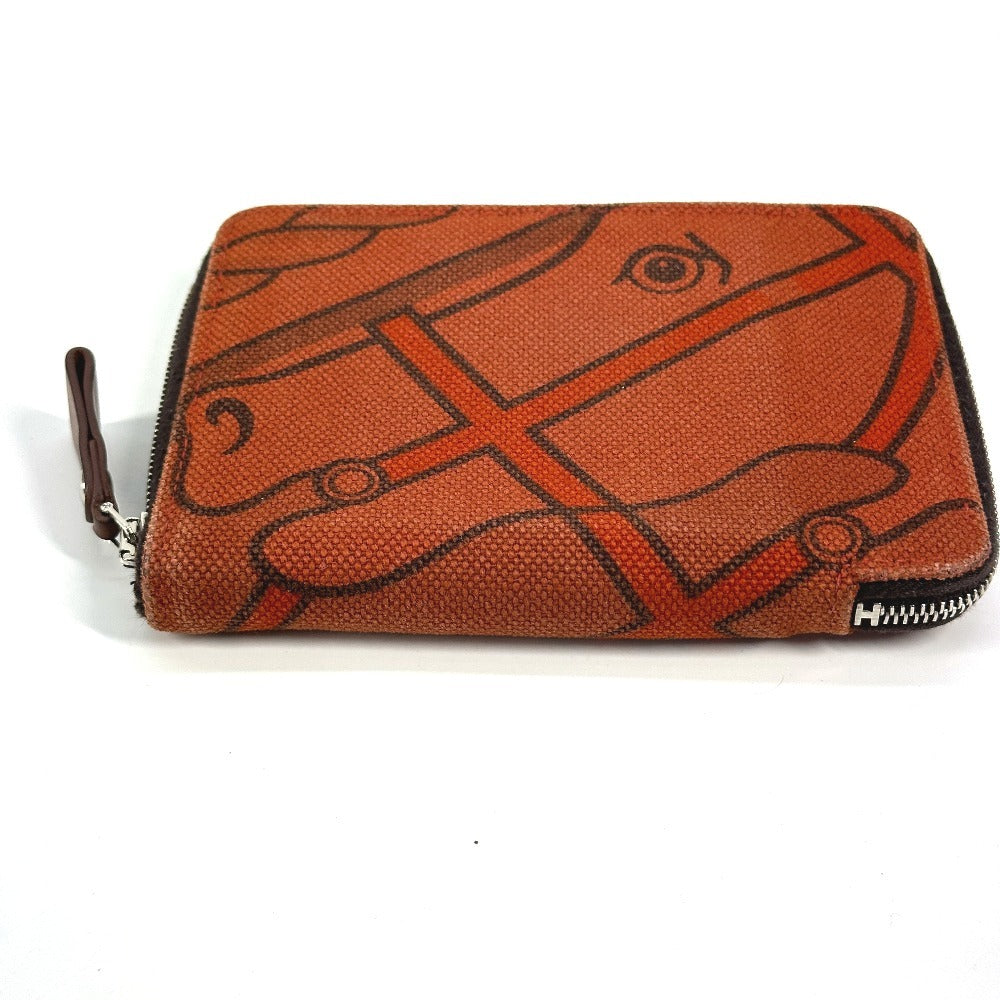 HERMES Horse Steeple PM Compact Wallet, Zip-Around Bifold Canvas, Unisex, Orange