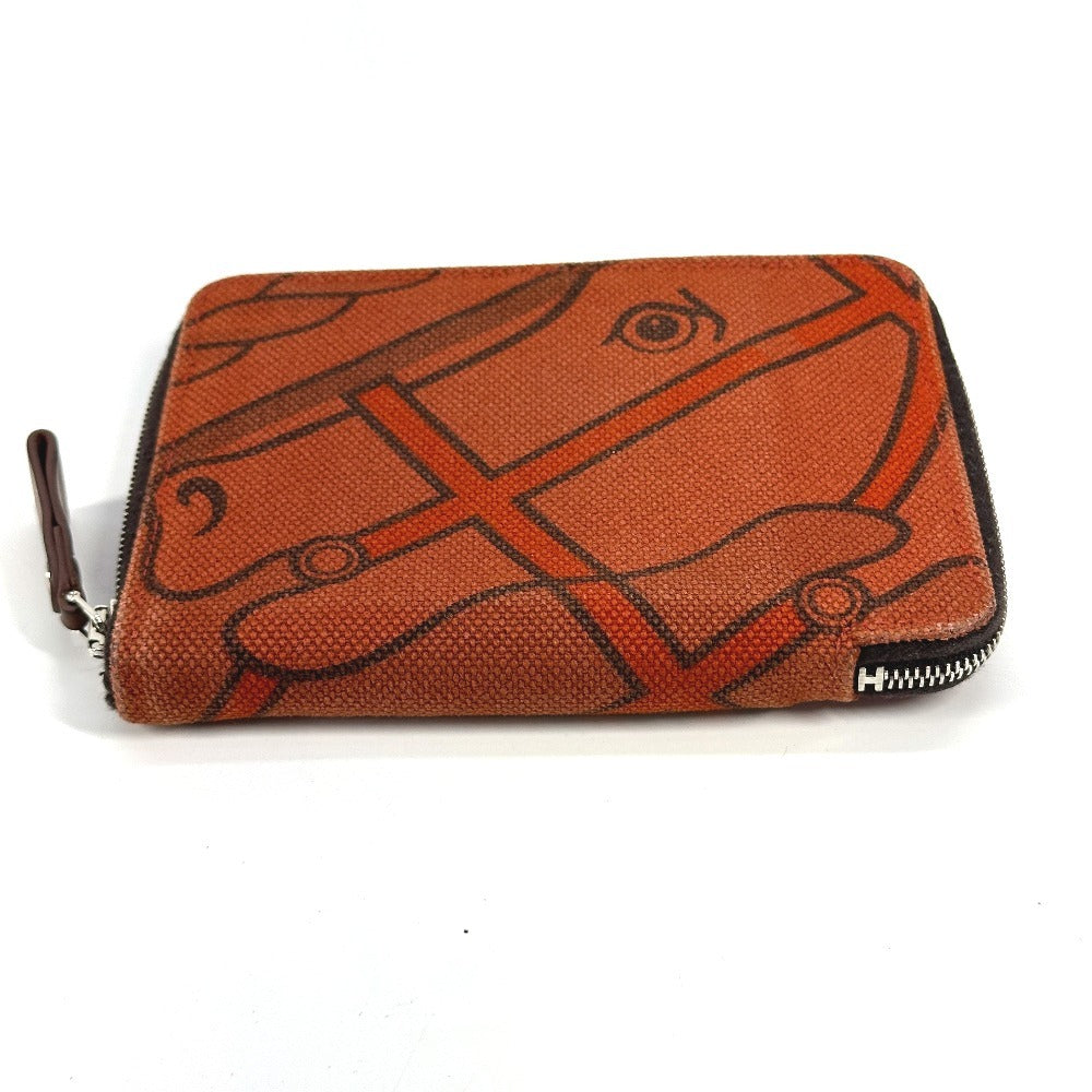 HERMES Horse Steeple PM Compact Wallet, Zip-Around Bifold Canvas, Unisex, Orange