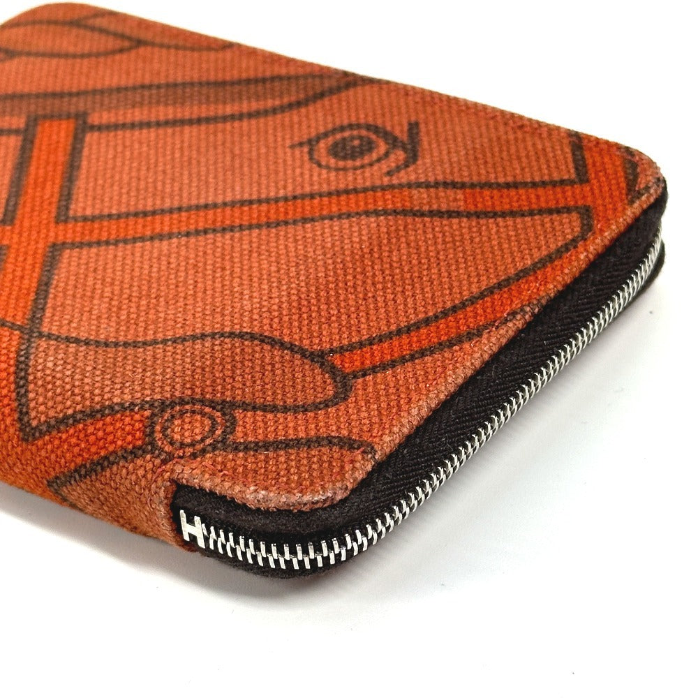 HERMES Horse Steeple PM Compact Wallet, Zip-Around Bifold Canvas, Unisex, Orange