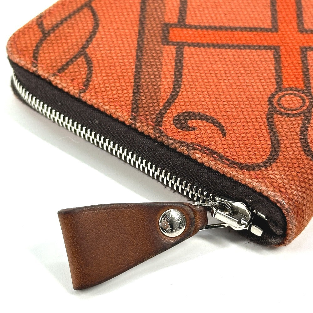 HERMES Horse Steeple PM Compact Wallet, Zip-Around Bifold Canvas, Unisex, Orange