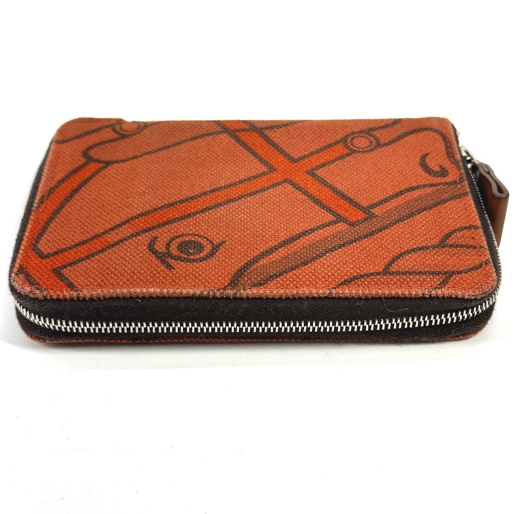 HERMES Horse Steeple PM Compact Wallet, Zip-Around Bifold Canvas, Unisex, Orange