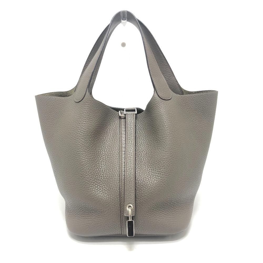 HERMES Picotin Lock MM Picotin MM Silver Hardware Bag Handbag Taurillon Clemence Leather Women's Etoupe Grey