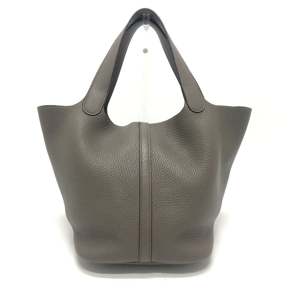 HERMES Picotin Lock MM Picotin MM Silver Hardware Bag Handbag Taurillon Clemence Leather Women's Etoupe Grey