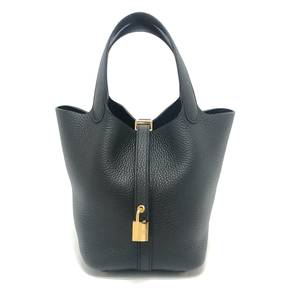HERMES Picotin Lock PM Handbag in Taurillon Clemence Leather with K Stamp and Gold Hardware, Black