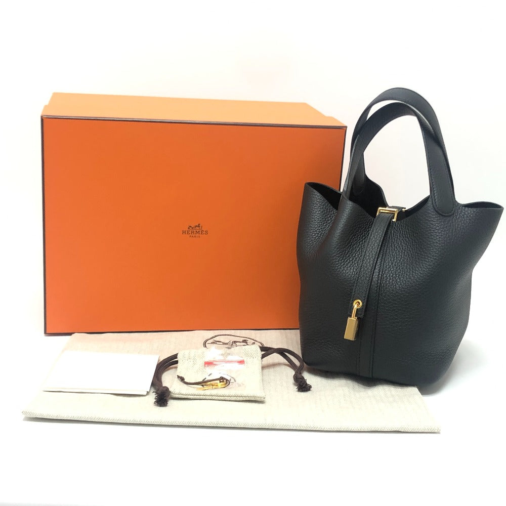HERMES Picotin Lock PM Handbag in Taurillon Clemence Leather with K Stamp and Gold Hardware, Black