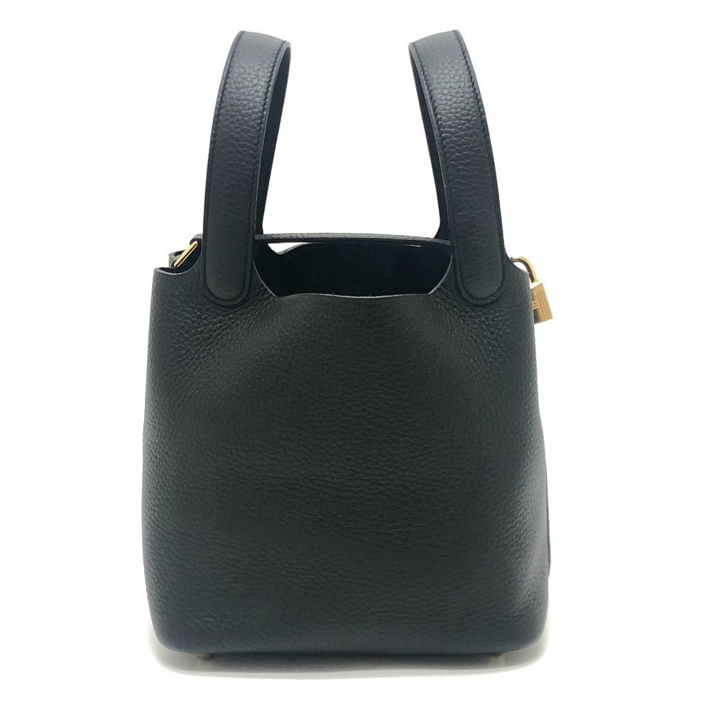HERMES Picotin Lock PM Handbag in Taurillon Clemence Leather with K Stamp and Gold Hardware, Black