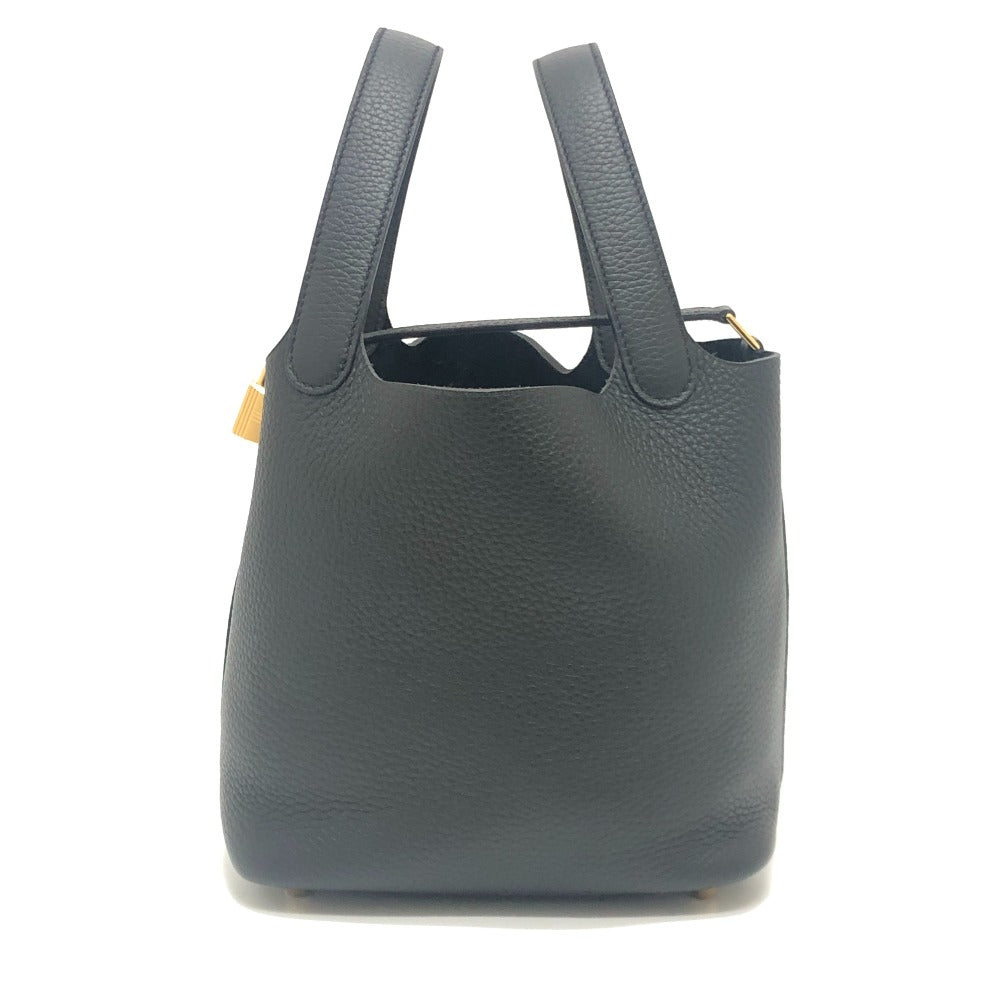 HERMES Picotin Lock PM Handbag in Taurillon Clemence Leather with K Stamp and Gold Hardware, Black