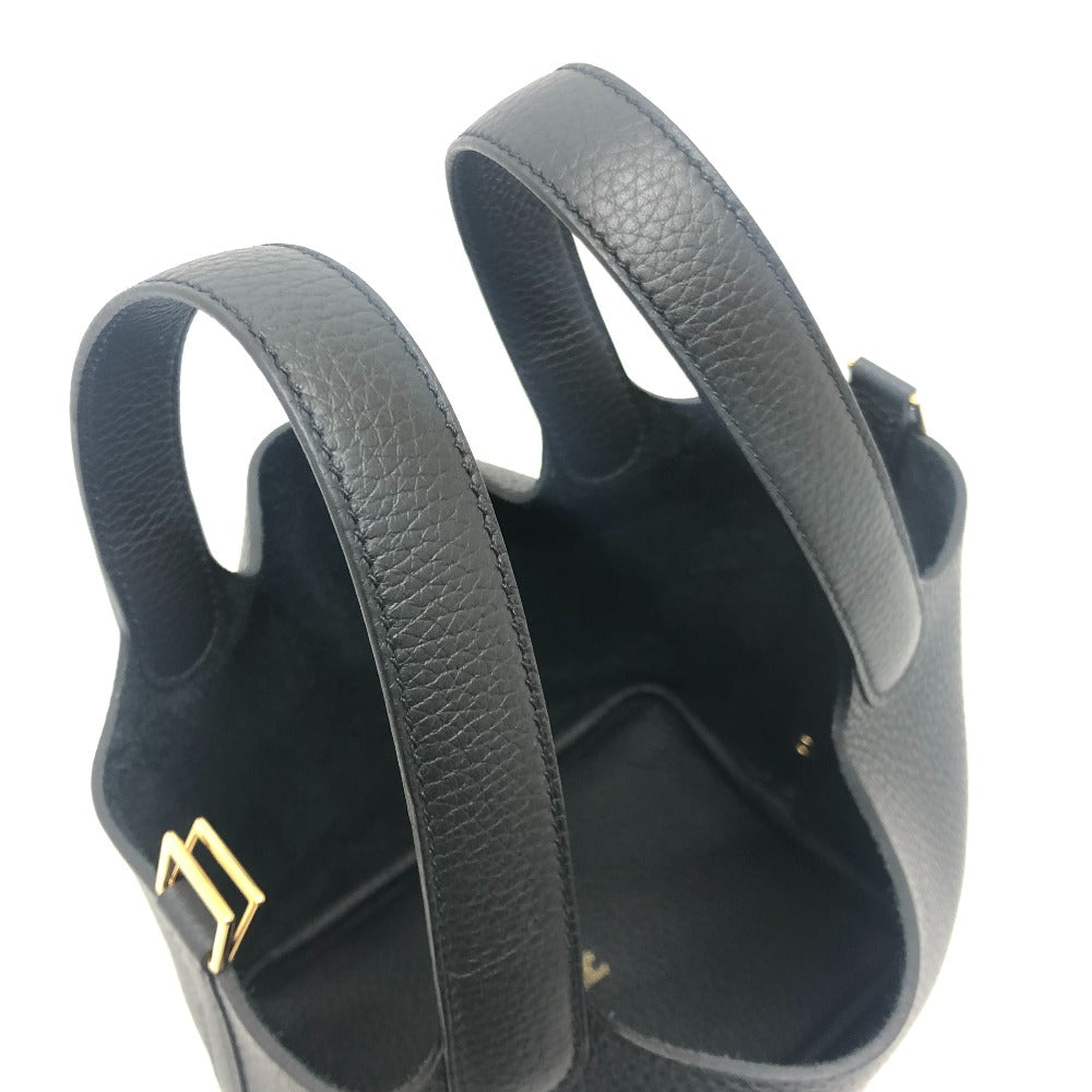 HERMES Picotin Lock PM Handbag in Taurillon Clemence Leather with K Stamp and Gold Hardware, Black