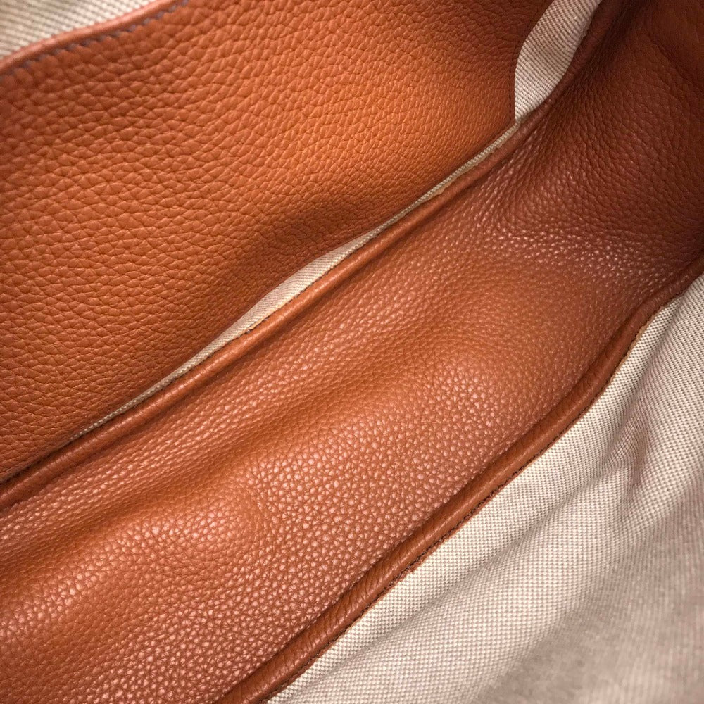 HERMES Boullang Shoulder Bag, Taurillon Clemence Leather, Brown, Women's