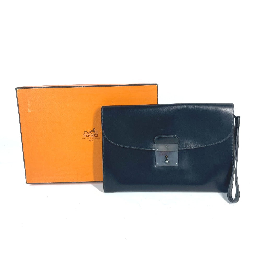 HERMES カバン ポーチ キリウス ストラップ付 クラッチバッグ ボックスカーフ メンズ ブラック - brandshop-reference