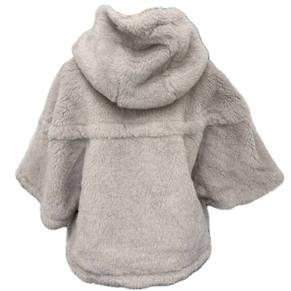 MAX MARA 25247361926 Petalo Teddy Bear Cape, Hooded Poncho, Alpaca, Women's, Gray-Beige