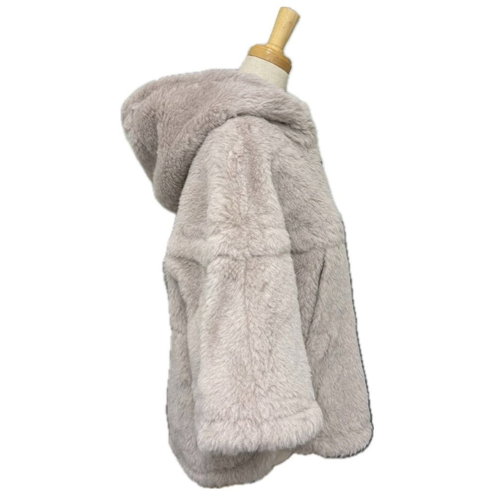 MAX MARA 25247361926 Petalo Teddy Bear Cape, Hooded Poncho, Alpaca, Women's, Gray-Beige