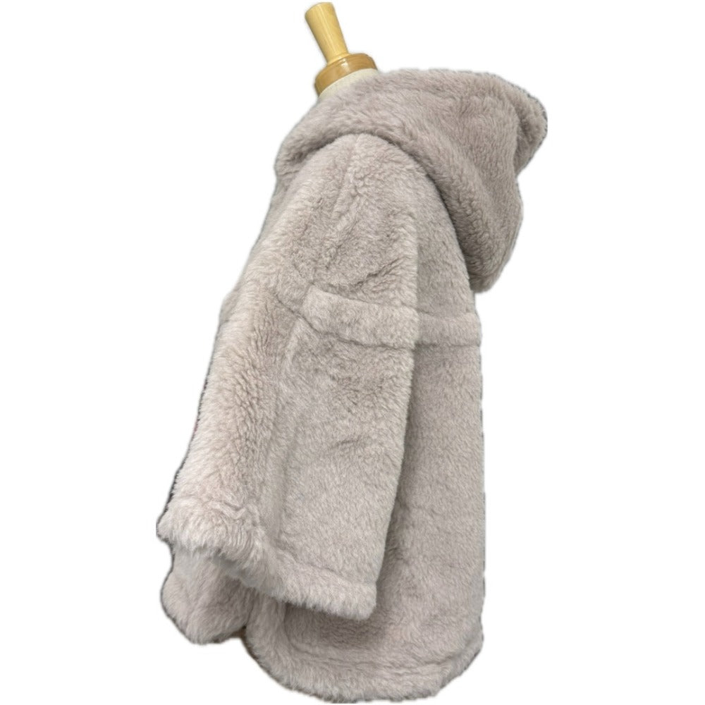 MAX MARA 25247361926 Petalo Teddy Bear Cape, Hooded Poncho, Alpaca, Women's, Gray-Beige