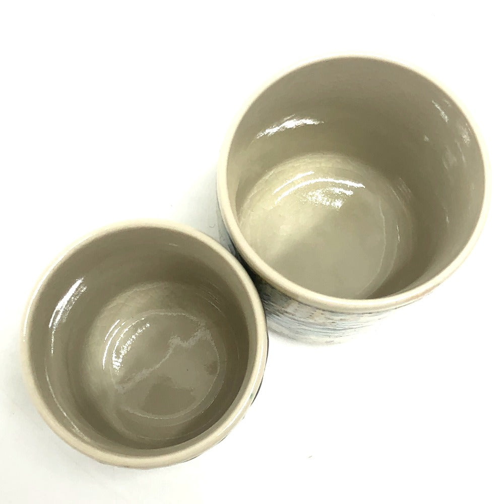 no brand 九谷焼洋山窯 青手 角福印 蓋付 夫婦湯呑 食器 コップ マグカップ 陶器 ユニセックス イエロー
