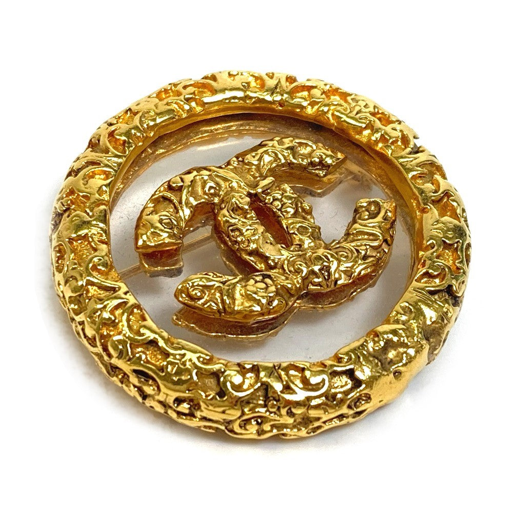 CHANEL Coco Mark Clear Lava Circle Pin Brooch 93A, Metal, Women's, Gold