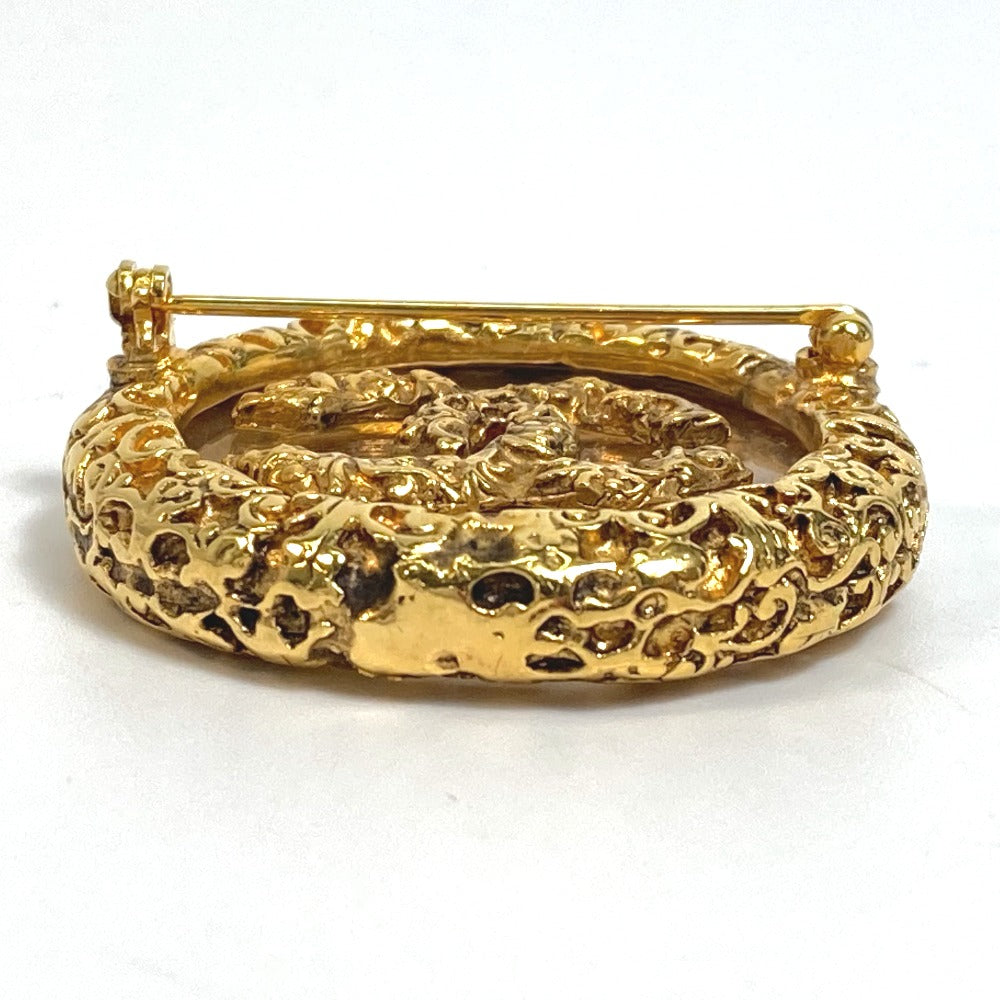 CHANEL Coco Mark Clear Lava Circle Pin Brooch 93A, Metal, Women's, Gold