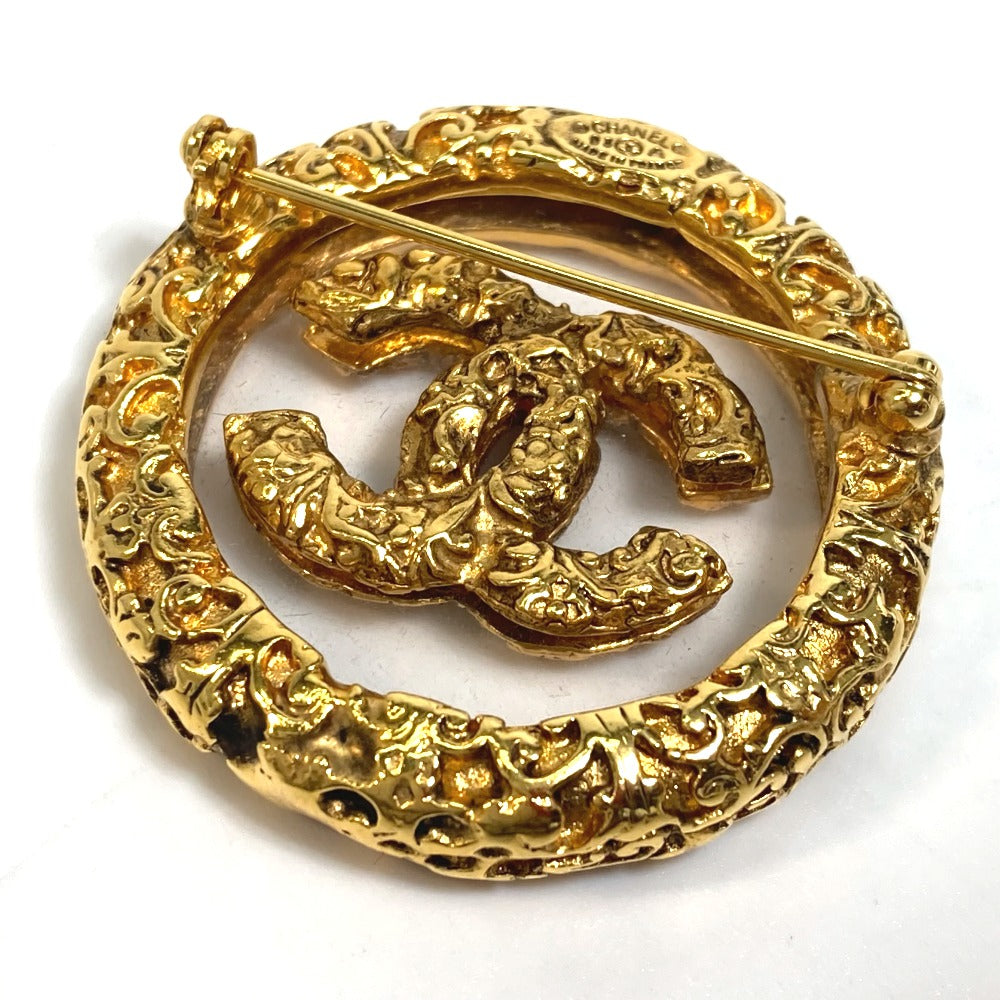 CHANEL Coco Mark Clear Lava Circle Pin Brooch 93A, Metal, Women's, Gold