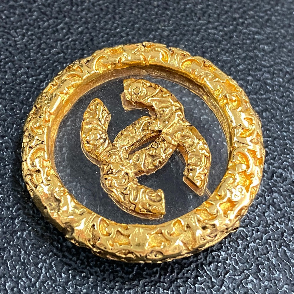CHANEL Coco Mark Clear Lava Circle Pin Brooch 93A, Metal, Women's, Gold