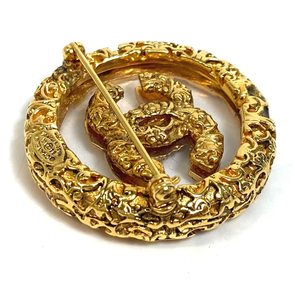 CHANEL Coco Mark Clear Lava Circle Pin Brooch 93A, Metal, Women's, Gold