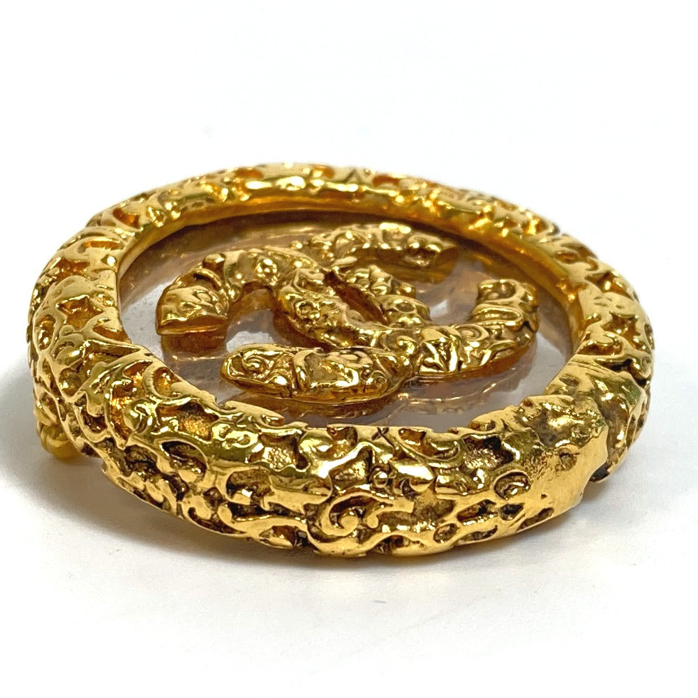 CHANEL Coco Mark Clear Lava Circle Pin Brooch 93A, Metal, Women's, Gold
