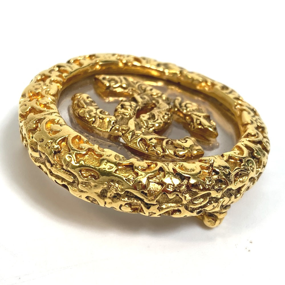 CHANEL Coco Mark Clear Lava Circle Pin Brooch 93A, Metal, Women's, Gold