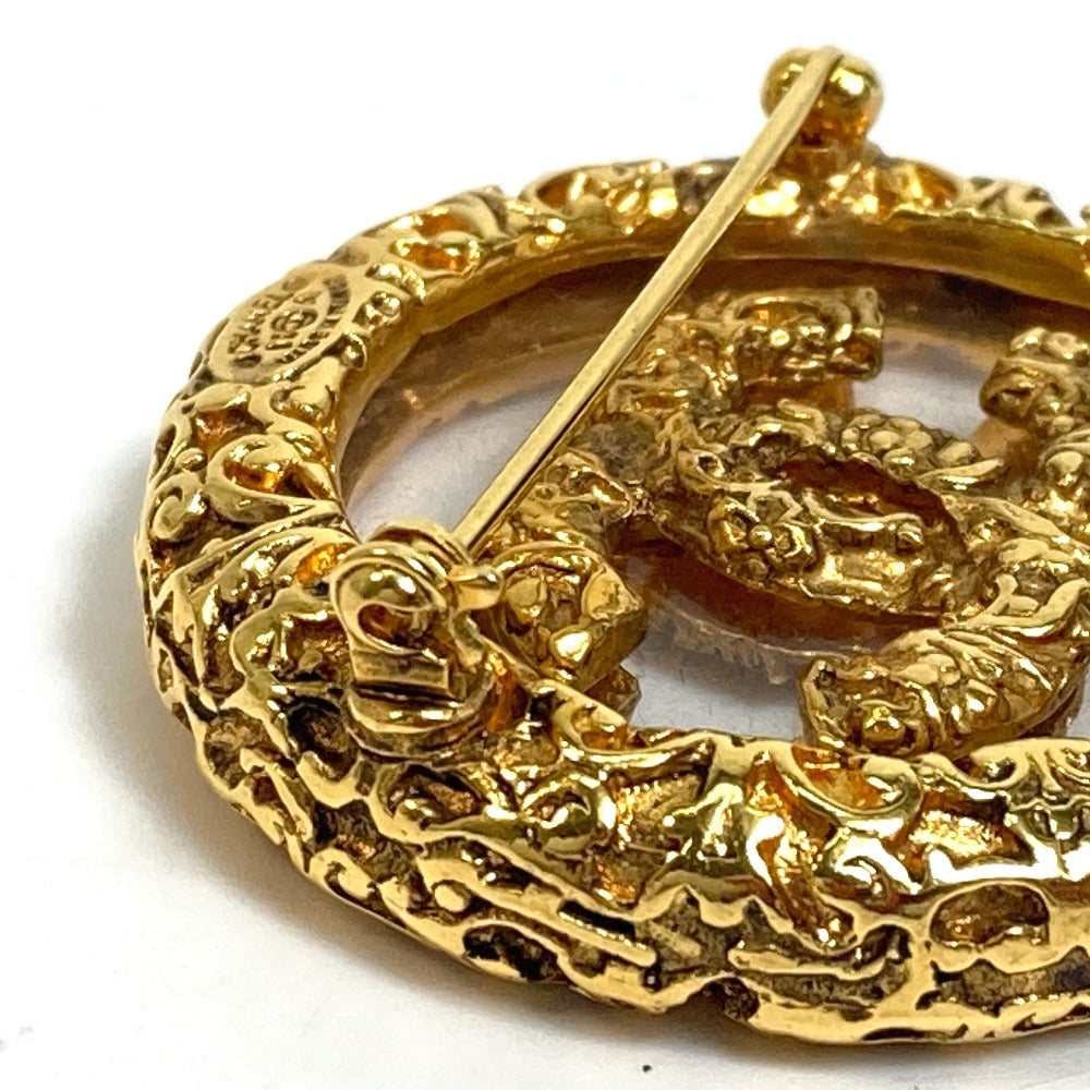 CHANEL Coco Mark Clear Lava Circle Pin Brooch 93A, Metal, Women's, Gold