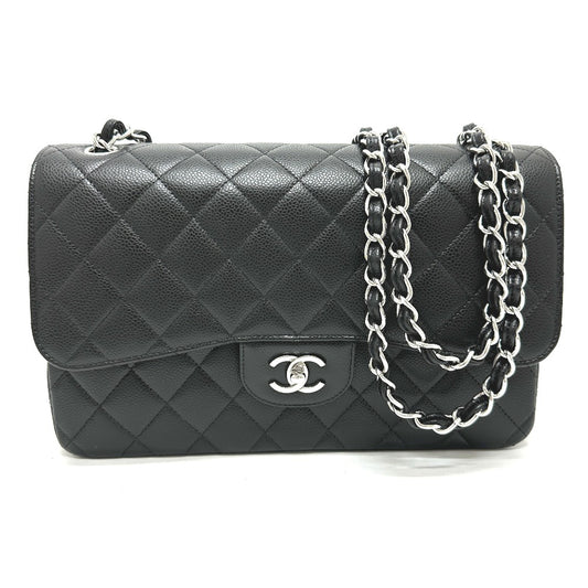 CHANEL A58600 CC ココマーク ロゴ デカマトラッセ30 Wフラップ デカマト チェーンバッグ カバン 斜め掛け Wチェーン ショルダーバッグ キャビアスキン レディース ブラック