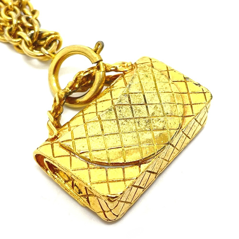 CHANEL Bag-Shaped Motif Matelasse Bag Vintage Pendant Necklace GP Women's Gold