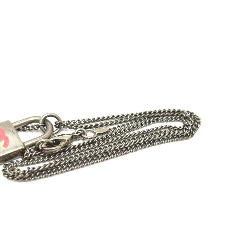 CHANEL 07P Coco Mark Padlock Cadena Heart Key Chain Accessory Necklace Metal Women's Silver