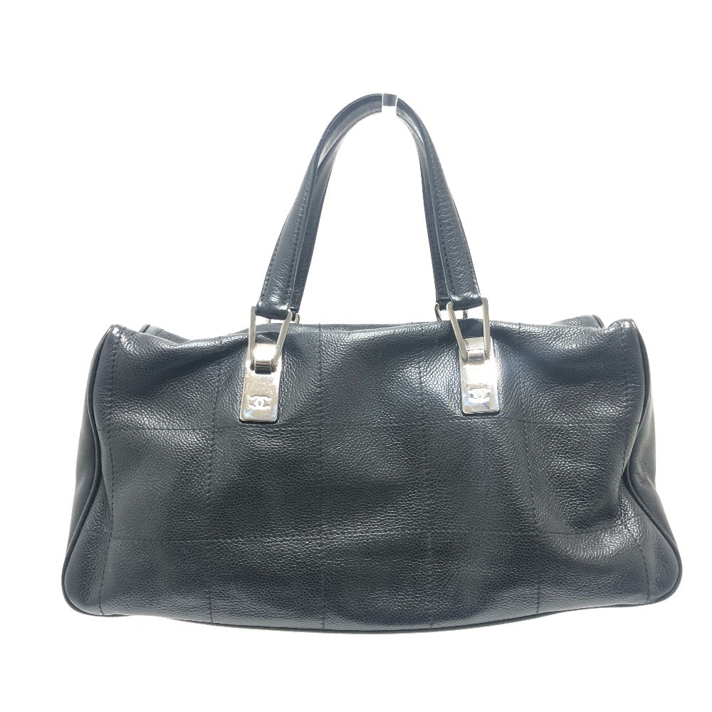 CHANEL Chocolate bar Mini Boston Bag, Handbag ボストンバック カバン バック Duffle Bag Soft Caviar Leather Black/SilverHardware Used