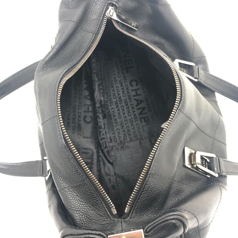 CHANEL Chocolate bar Mini Boston Bag, Handbag ボストンバック カバン バック Duffle Bag Soft Caviar Leather Black/SilverHardware Used