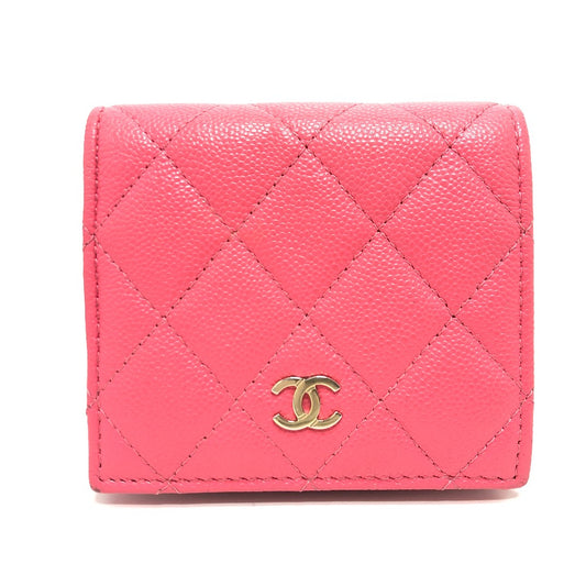 CHANEL AP3178 Matelasse Small flap wallet Bifold Wallet Wallet Bifold Wallet Folded wallet Caviar Leather pink/GoldHardware Used