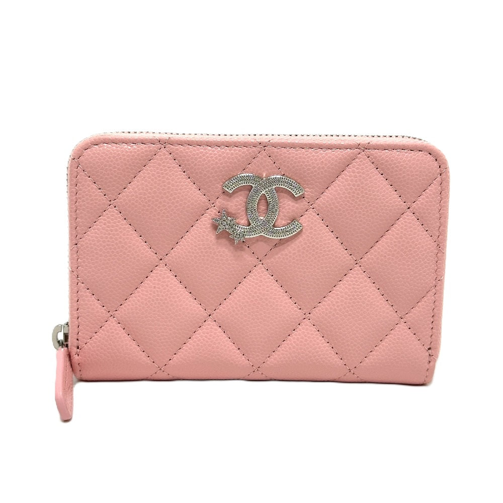 CHANEL Matelasse Coco Star Round Compact Wallet, Bi-fold Wallet, Caviar Leather, Women's, Pink
