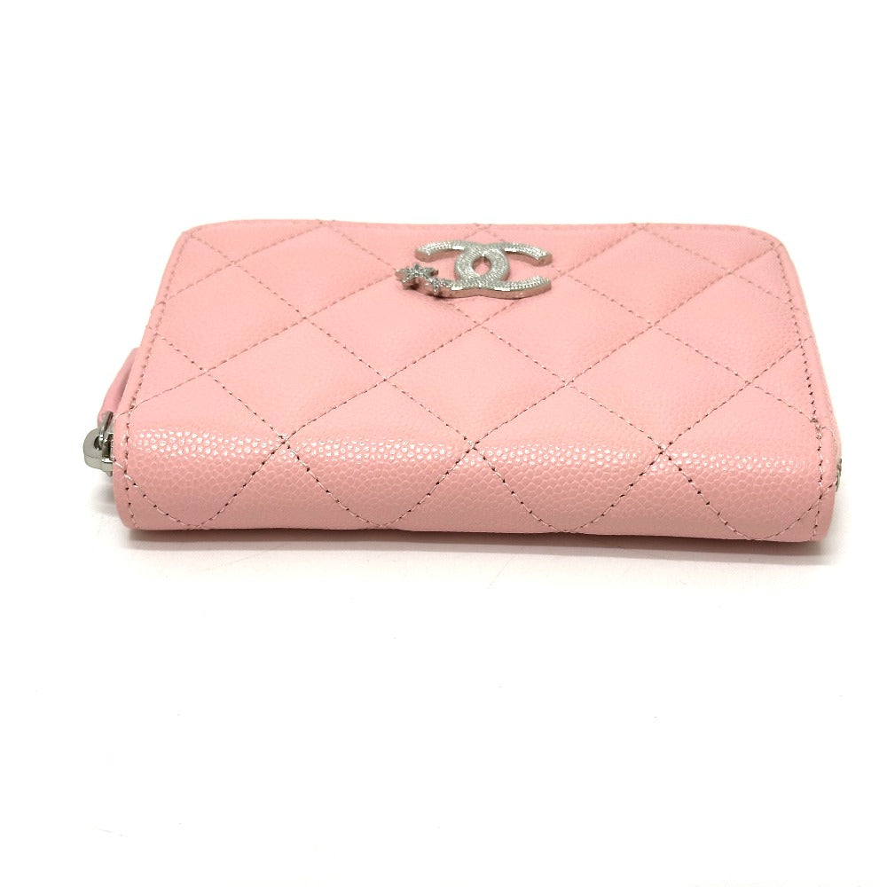 CHANEL Matelasse Coco Star Round Compact Wallet, Bi-fold Wallet, Caviar Leather, Women's, Pink