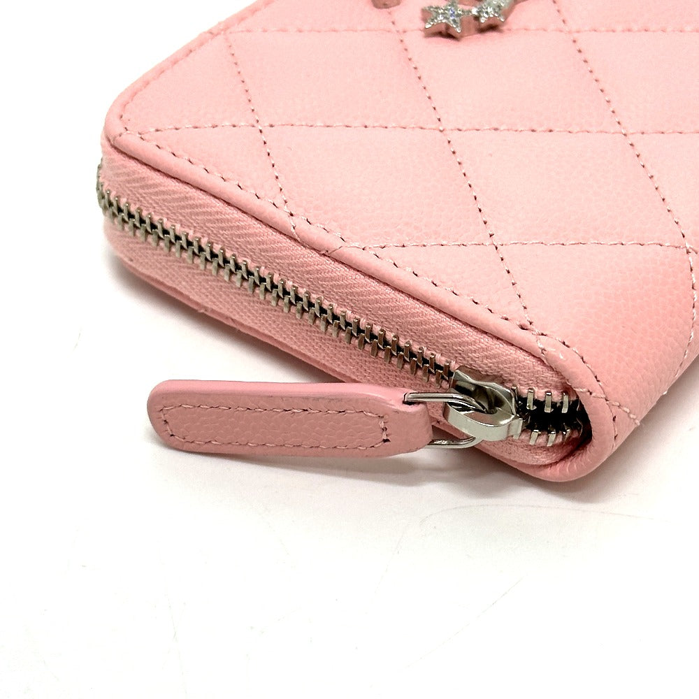 CHANEL Matelasse Coco Star Round Compact Wallet, Bi-fold Wallet, Caviar Leather, Women's, Pink