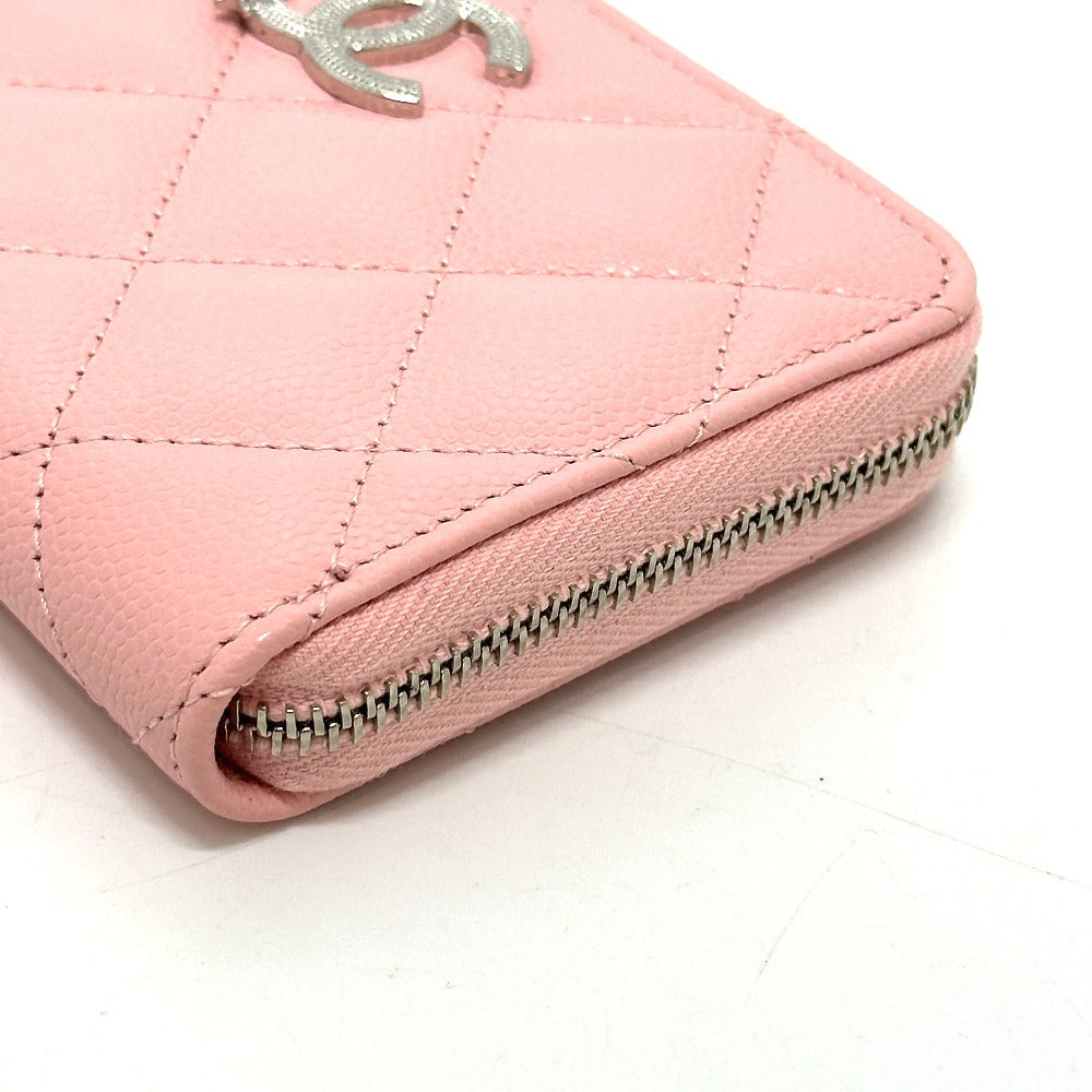 CHANEL Matelasse Coco Star Round Compact Wallet, Bi-fold Wallet, Caviar Leather, Women's, Pink