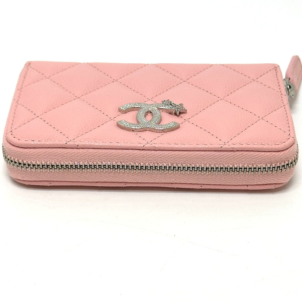 CHANEL Matelasse Coco Star Round Compact Wallet, Bi-fold Wallet, Caviar Leather, Women's, Pink