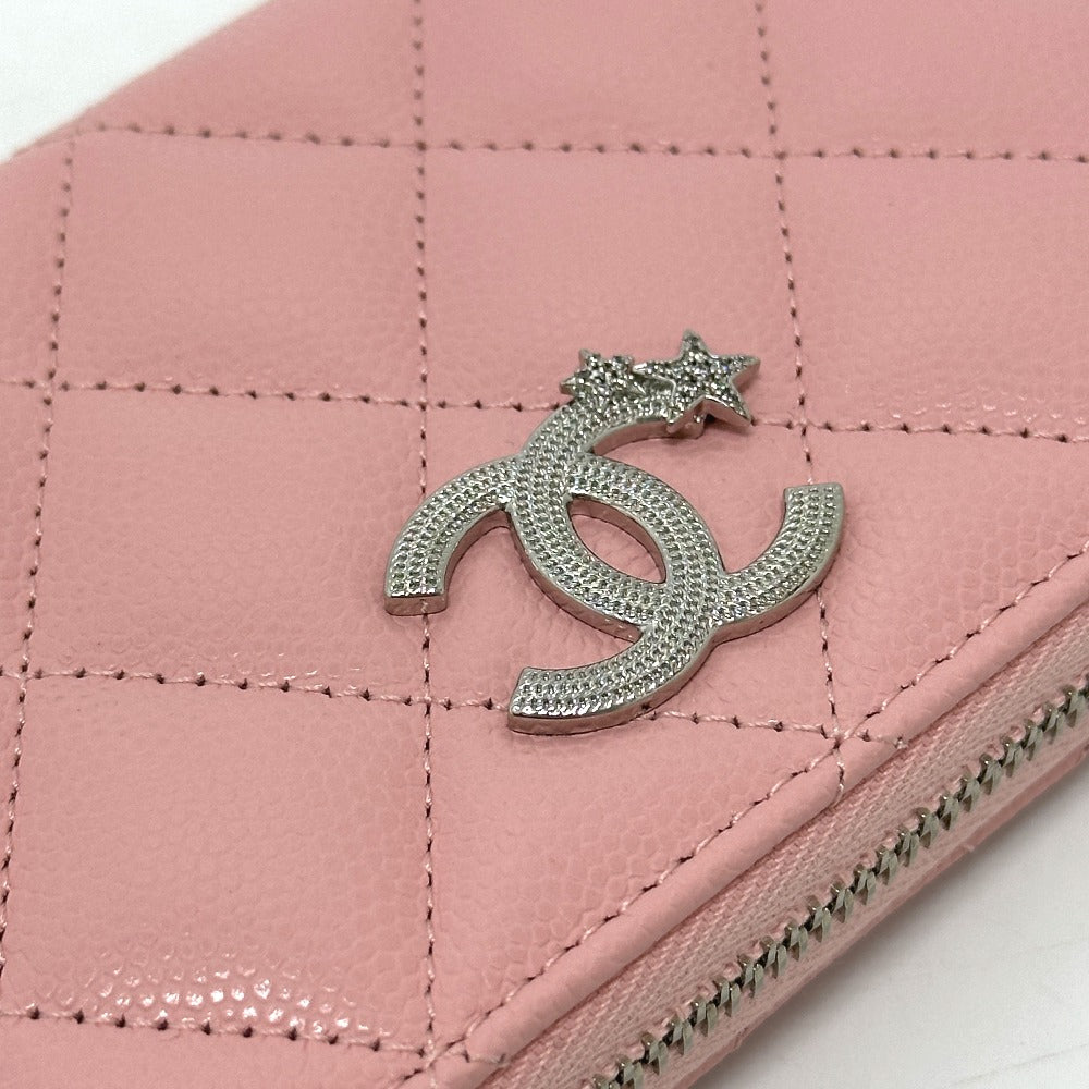 CHANEL Matelasse Coco Star Round Compact Wallet, Bi-fold Wallet, Caviar Leather, Women's, Pink