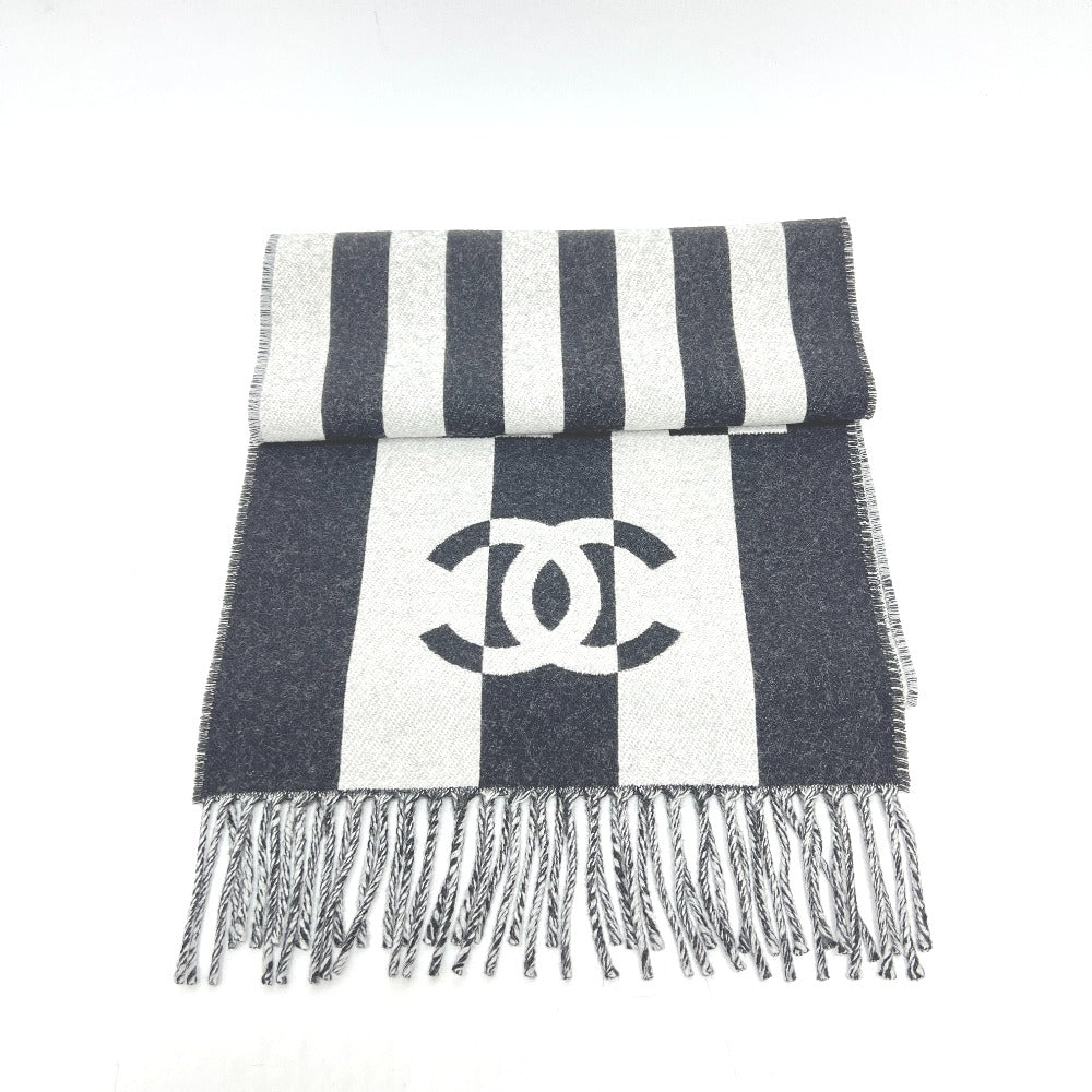CHANEL ココマーク バイカラー アパレル小物 マフラー ウール レディース ブラック