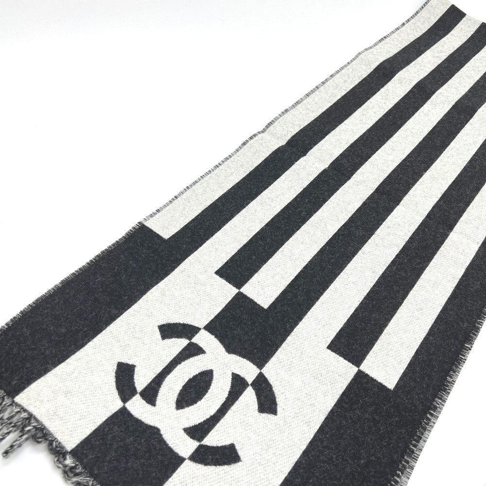 CHANEL ココマーク バイカラー アパレル小物 マフラー ウール レディース ブラック