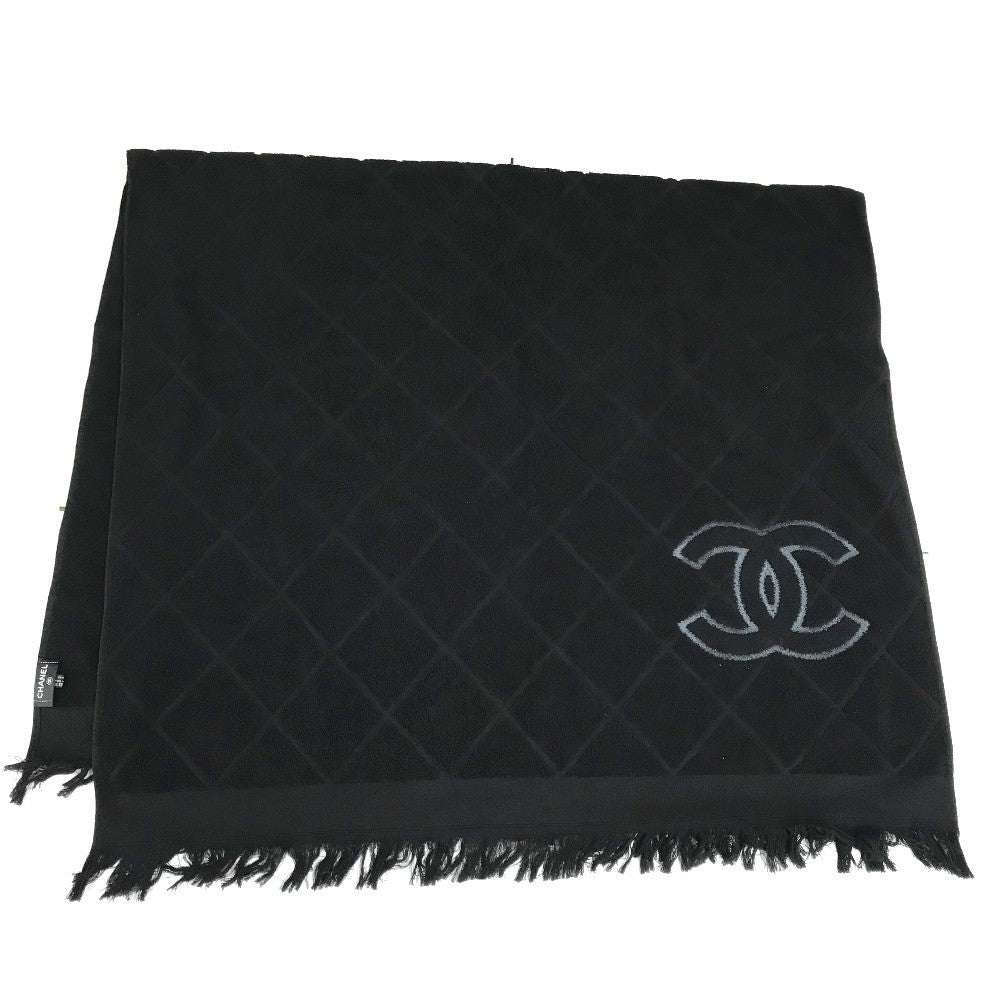 CHANEL Coco Mark CC Logo Matelasse Quilted Large Bath Towel, Cotton, Women's, Black