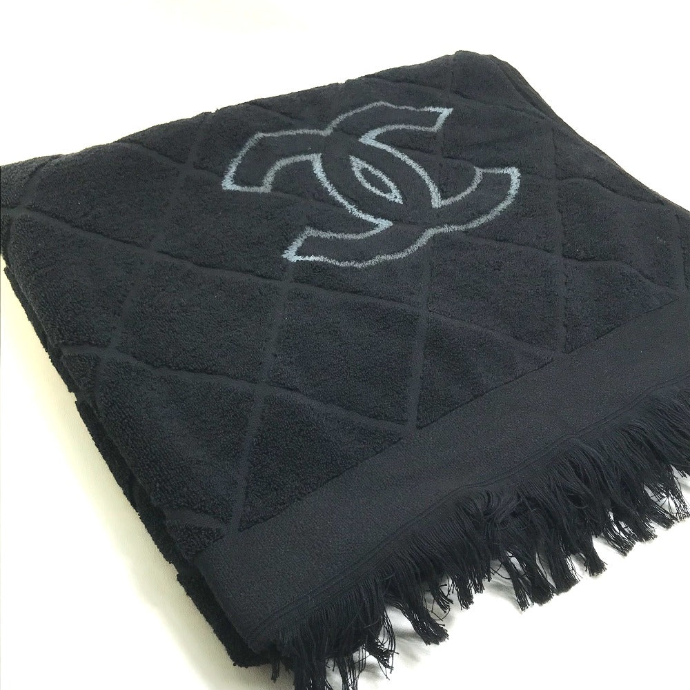 CHANEL Coco Mark CC Logo Matelasse Quilted Large Bath Towel, Cotton, Women's, Black