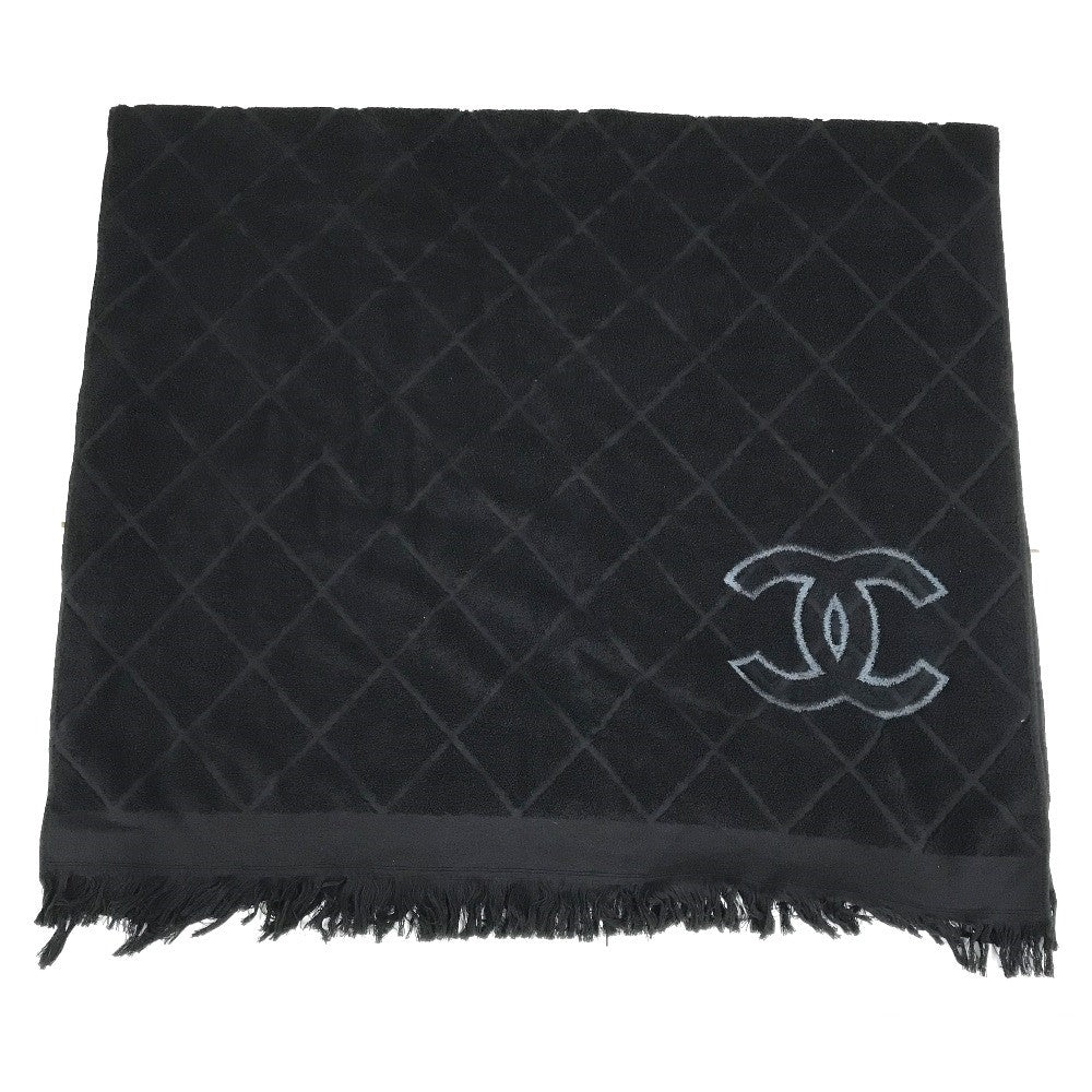 CHANEL Coco Mark CC Logo Matelasse Quilted Large Bath Towel, Cotton, Women's, Black