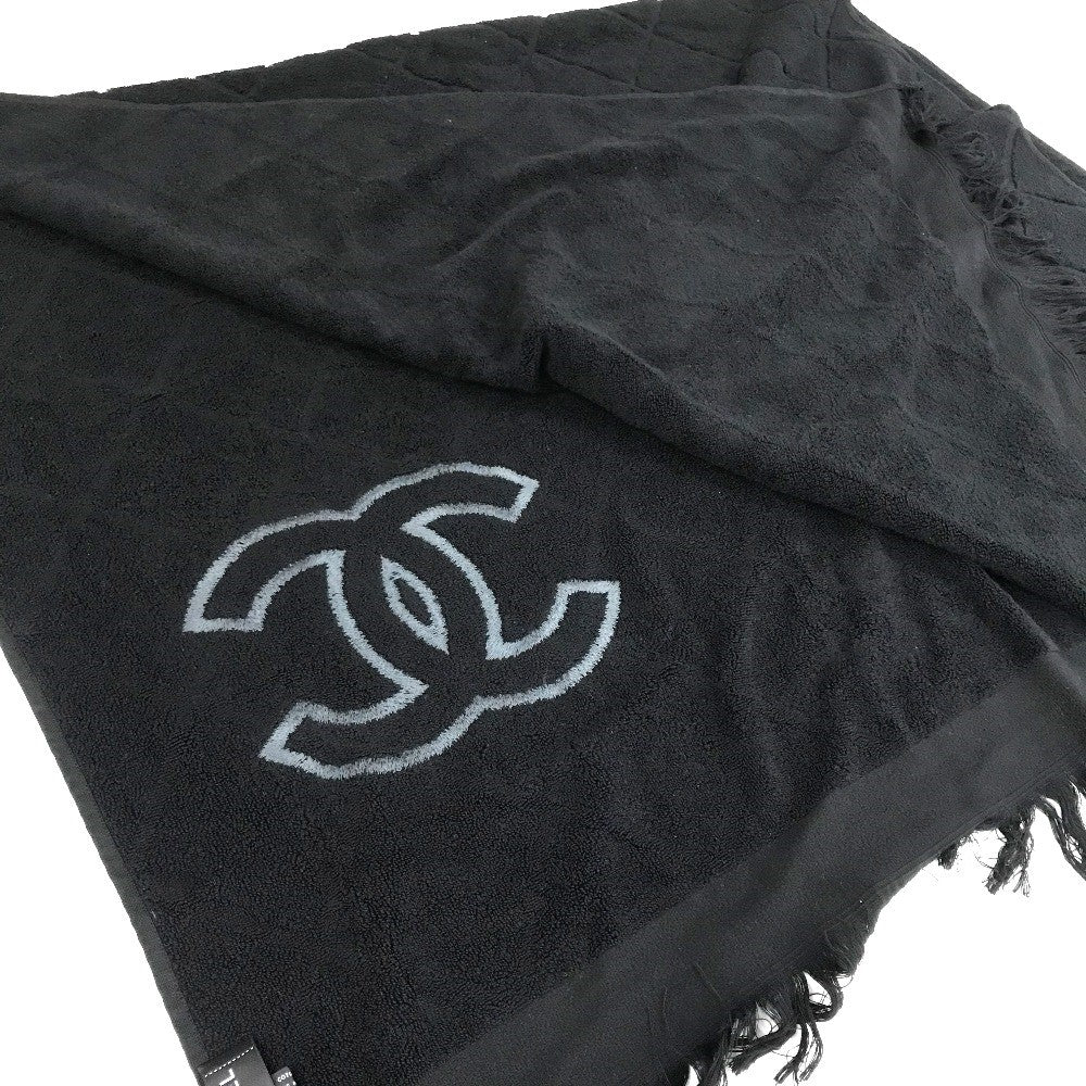 CHANEL Coco Mark CC Logo Matelasse Quilted Large Bath Towel, Cotton, Women's, Black