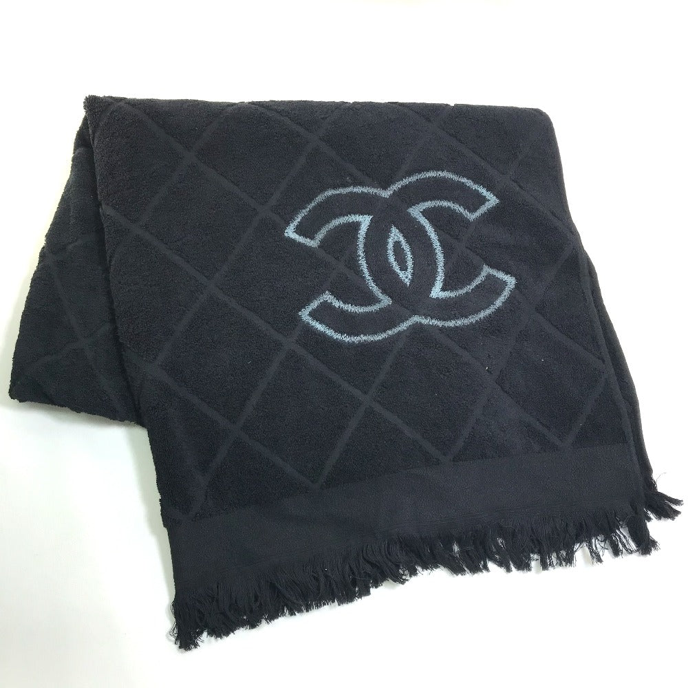 CHANEL Coco Mark CC Logo Matelasse Quilted Large Bath Towel, Cotton, Women's, Black
